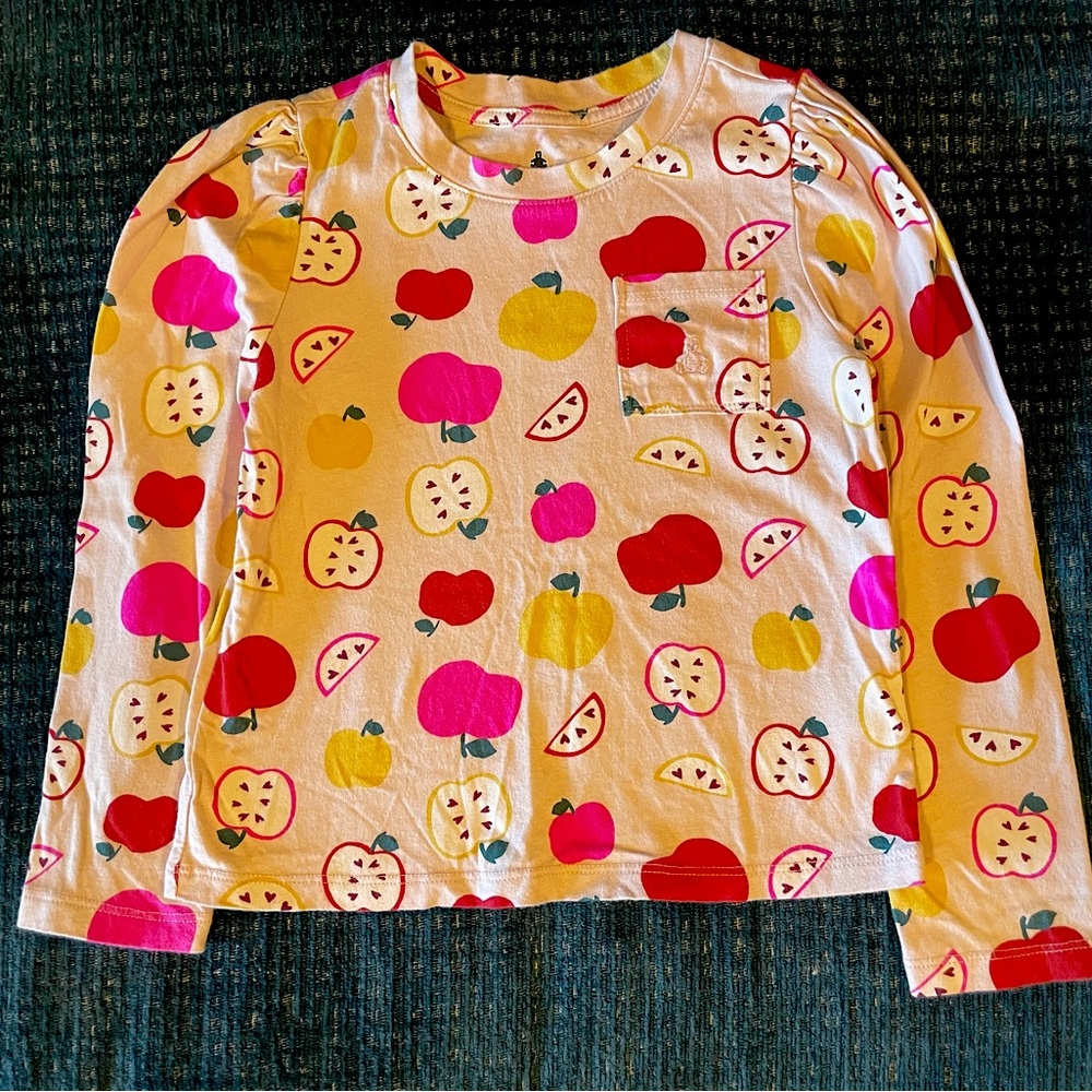 GAP Girls 5 Organic Cotton Apple Long Sleeve Tee- cream, pink, red & yellowEUC
